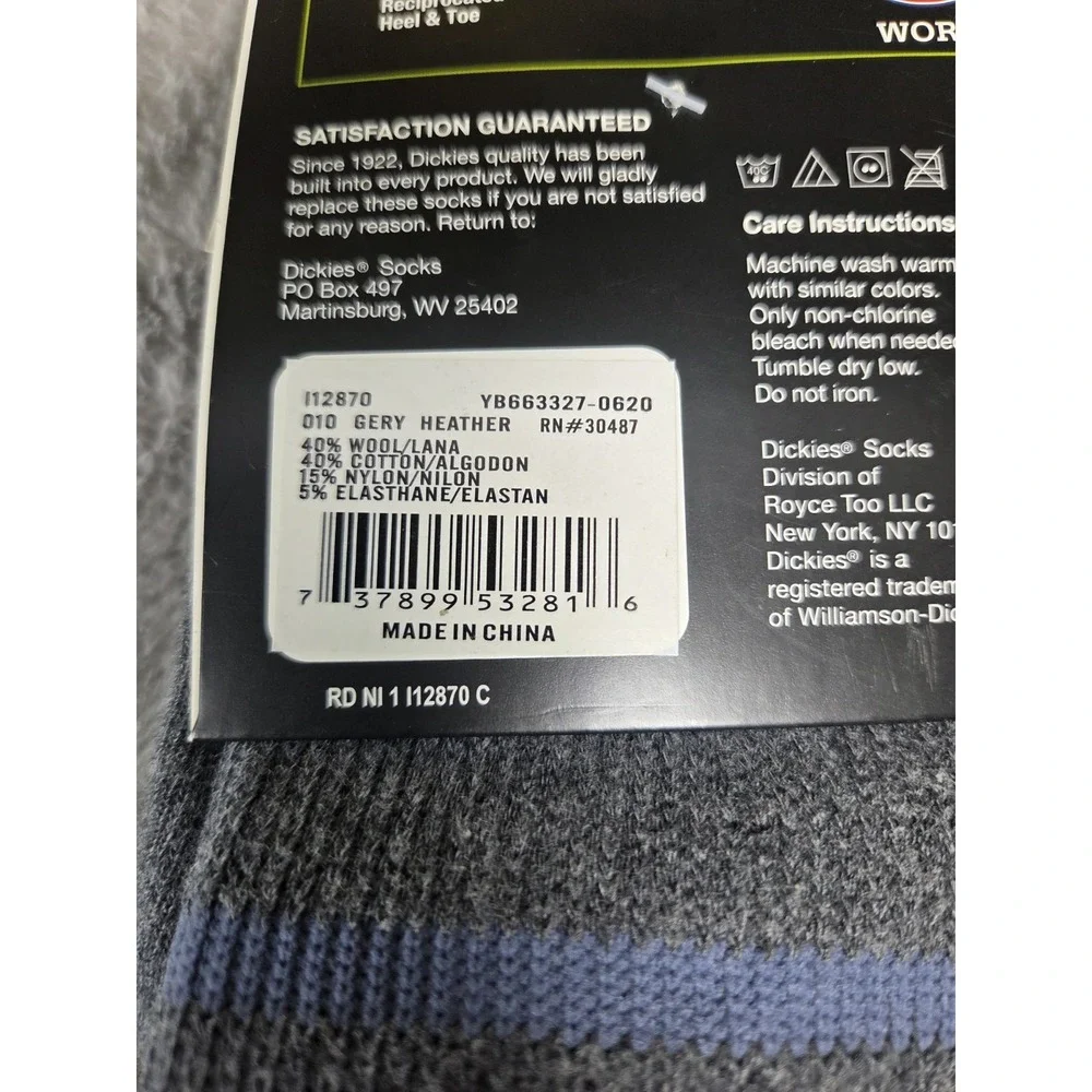 Dickies Insulated Wool Foot Outdoor Crew Work‎ Socks Men's Size 6-12